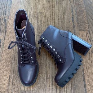 Dark Plum Lace up Combat Heel Boots Size 10